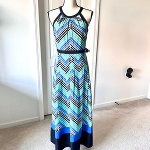 NWT ANN TAYLOR Petite High Neck Chevron Print Maxi Dress—SZ. 4P